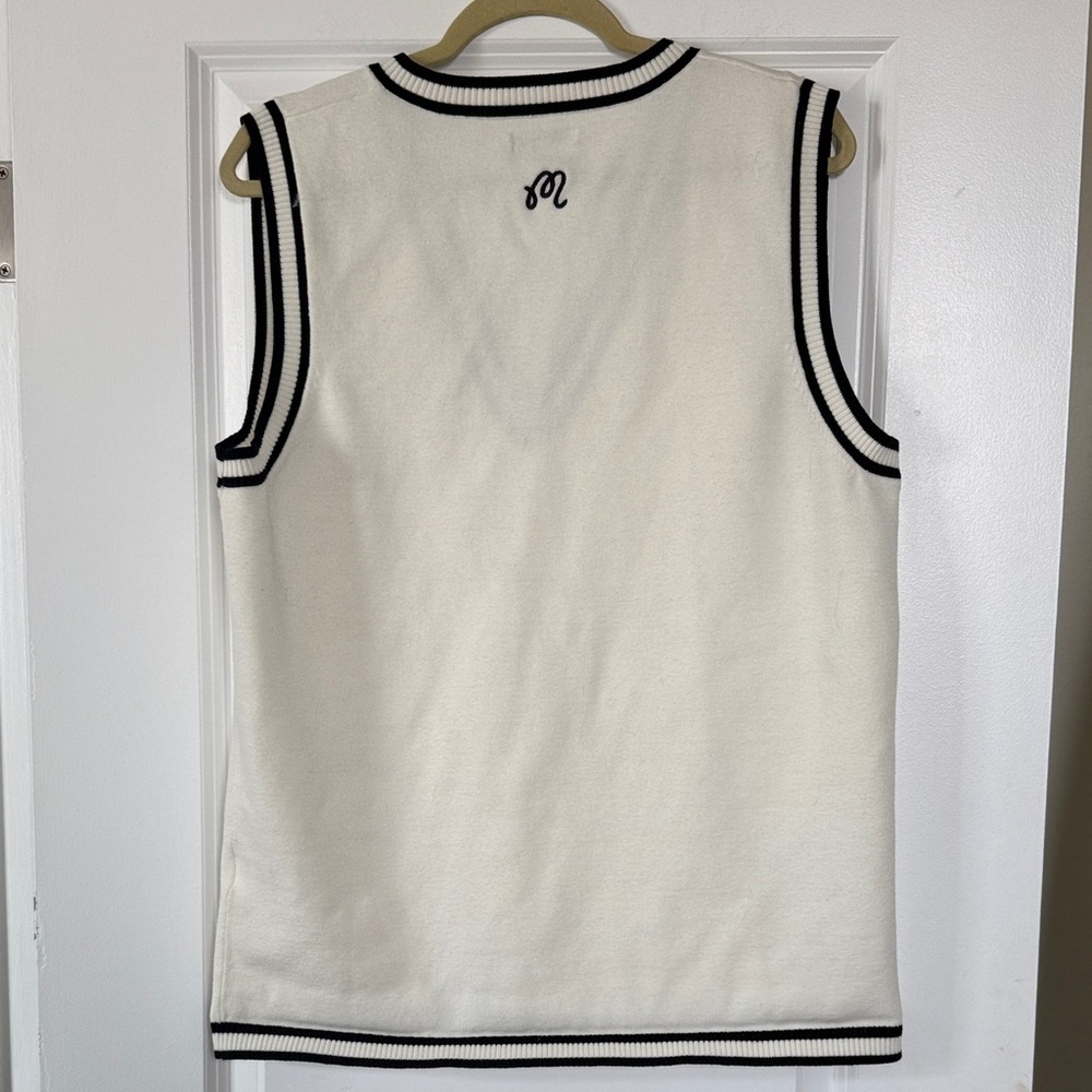 Malbon Women’s Cream V-Neck Sleeveless Knit Golf Vest with Black Trim - Picture 3 of 5